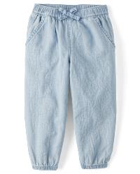 Baby And Toddler Girls Chambray Baggy Pull On Jogger Pants - BLACK | The Childrens Place