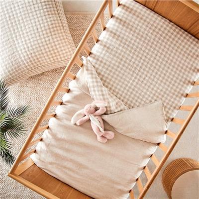 Adairs Baby - Vintage Washed Linen Linen Check Fitted Sheet | Adairs