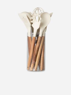 Ciroa Utensil Set Cream In Glass Holder 12 Piece | Bash