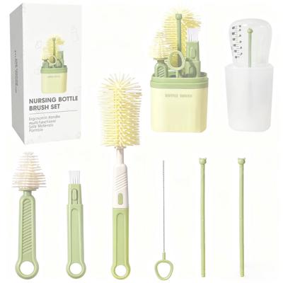 Baby Bottle Brush Set-Travel Bottle Cleaner Kit with Silicone Brush,Drying Rack,Nipple Brush,Straw Brush,Bottle Mouth Brush,Storage Box-6 in 1 Portabl
