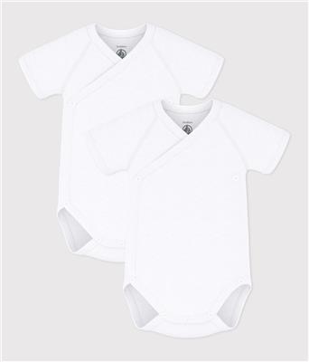 Short-sleeved plain cotton wrapover bodysuits for babies - 2-Pack variante 1 5422000 | Petit Bateau