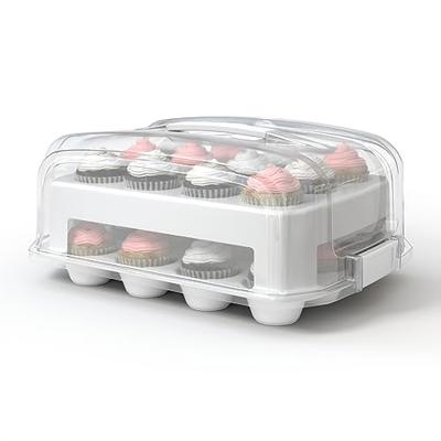 Top Shelf Elements Cupcake Carrier, EXTRA LARGE LID, White Cupcake Holder Carries 24 Standard-Size Cupcakes, Muffin Traveler Two Tier Stand Reusable C