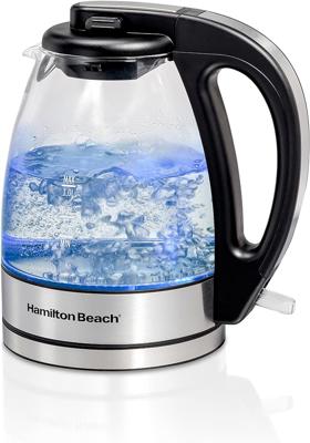 Amazon.com: Hamilton Beach Glass Electric Tea Kettle, Water Boiler & Heater, 1 Liter, 1500 Watts for Fast Boiling, BPA Free, Cordless Serving, Auto-Sh