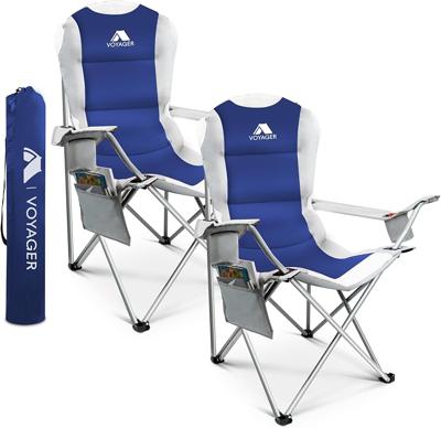 Voyager 2 Pack Premium Outdoor Camping Chair Set, 120kg Capacity, 3.3kg Per Chair, Waterproof & Foldable with Cup Holder & Side Pockets - Ideal for Ga