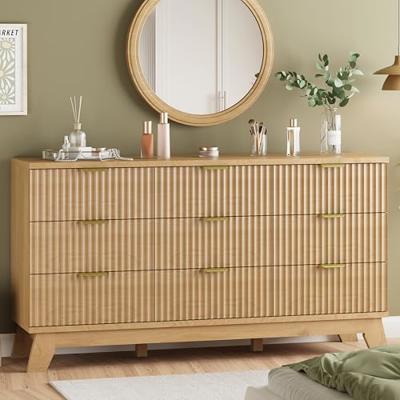 Fluted Dresser for Bedroom with 9 Drawers, 57 Wide Modern Chest of Drawers with Metal Handle, Wooden Dresser TV Stand, Wood Closet Clothes Storage Or