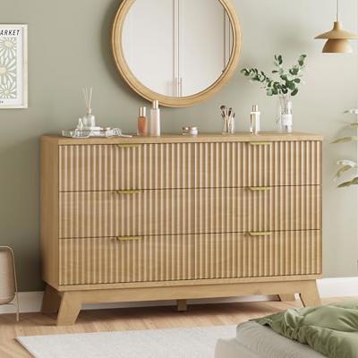Fluted Dresser for Bedroom with 6 Drawers, 48 Wide Modern Chest of Drawers with Metal Handle, Wooden Dresser TV Stand, Wood Closet Clothes Storage Or