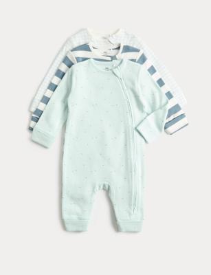 3 Pack Pure Cotton Nautical Sleepsuits (6½lbs-3 Yrs) | M&S | M&S
