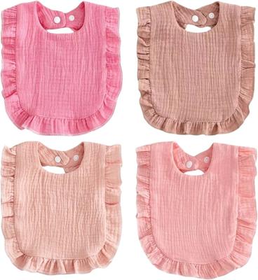 PandaEar 4 Pack Muslin Baby Girl Bibs, Baby Dribble Bibs 0-6 6-12 Months, Absorbent Bandana Bibs for Girls, Soft Cotton Adjustable Teething & Feeding