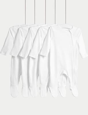 3-6M 5 Pack Pure Cotton Zip Front Sleepsuits (5lbs-3 Yrs) | M&S