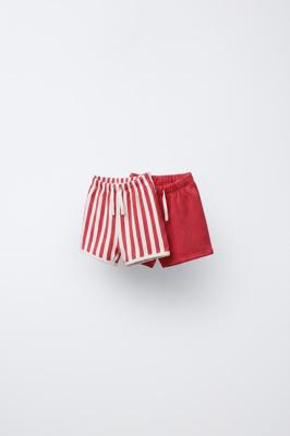 TWO-PACK OF PLAIN AND STRIPED SHORTS - White / Red | ZARA Canada