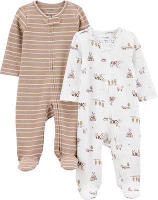 Amazon.com: Simple Joys by Carters Neutral 2-way Zip Thermal Footed Sleep and Play, Pack of 2, Brown Farm, 0-3M: Clothing, Shoes & Jewelry