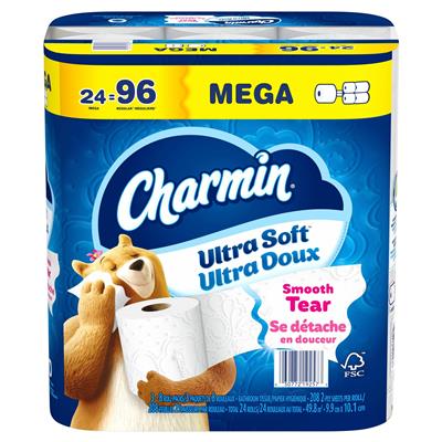 Charmin Ultra-Soft Mega Triple Roll Bathroom Toilet Paper, 2-Ply Tissue, 24-pk