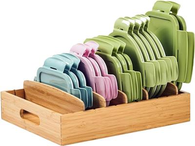 Amazon.com: Umilife Kitchen Cabinet Organizer for Food Storage Container Lids, with Adjustable Dividers, Bamboo Drawer Caddy, Box for Kitchen Storage