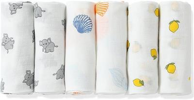 PewinGo Baby Muslin Cloths | Muslin Squares 6 Packs | OEKO-TEX® Certified,70x70cm with Organic Bamboo Cotton Large Burp Cloth, Absorbent Soft Breathab