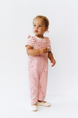 TWILL DUNGAREES WITH EMBROIDERED FLOWERS - Pink | ZARA South Africa