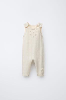 CUTWORK AND EMBROIDERED KNIT DUNGAREES - Ecru | ZARA South Africa