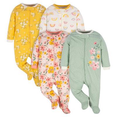 Gerber Baby Girls Long Sleeve Sleep N Plays - Golden Floral - 3-6 Months - 4-Pack : Target