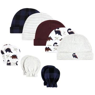 Hudson Baby Infant Boy Cotton Cap and Scratch Mitten Set, Burgundy Dino, 0-6 Months : Target