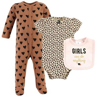 Hudson Baby Infant Girl Cotton Sleep and Play, Bodysuit and Bandana Bib Set, Cinnamon Hearts, Newborn : Target