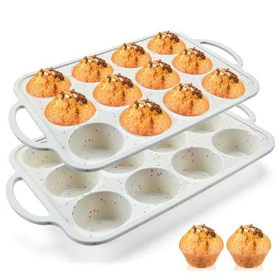 2Pack Silicone Muffin Pan for Baking with Metal Reinforced Frame, 12 Cup Regular Size Cupcake Pan, BPA Free Silicone Muffin Tray, Cupcake Baking Pan M