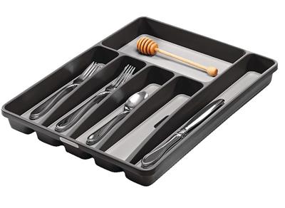 Madesmart Large 6-Compartment Cutlery & Kitchen Utensil Drawer Organizer Tray/Holder, Grey