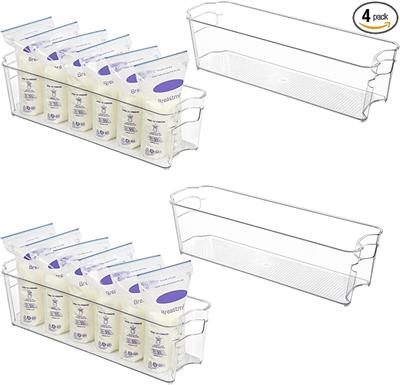 Amazon.com: Vtopmart Breastmilk Storage Container 4PCS Set, Clear Freezer and Fridge Organizer Bins, Plastic Storage Bins for Breast Milk, Baby Pouche