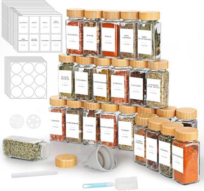 Vmglgig 24 Spice Jar, 120ml Kitchen Glass Spice Jars with Bamboo Lids,Spice Bottles for Home Kitchen Spice, Spice Containers with 246 Label, Pen, Hose