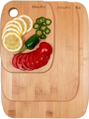 BlauKe® Bamboo Chopping Board Set of 3 - Wooden Chopping Board Set in 3 Sizes (Small, Medium, Large) - Wooden Cutting Boards for Kitchen Made of 100%