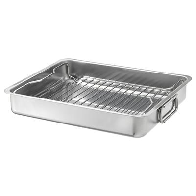 KONCIS roasting pan with grill rack, stainless steel, 40x32 cm (16x13) - IKEA CA