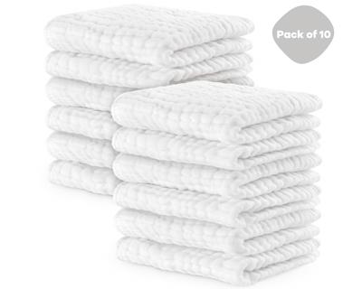 Muslin Cotton Baby Washcloths, 10x10, Soft for Sensitive Skin, Newborn Essentials, Pack of 10 (White) - Walmart.com