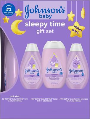 Amazon.com: Johnsons Baby Sleepy Time Gift Set with Calming Bedtime Bath Wash, Lotion & Shampoo, Baby Bedtime Essentials with Relaxing NaturalCalm Ar