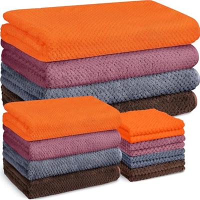 Preboun 12 Pcs Bath Towels and Washcloths 4 Sets Microfiber Bathroom Beach Pool Towel Set Quick Dry Coral Velvet Highly Absorbent for Fitness Sports S