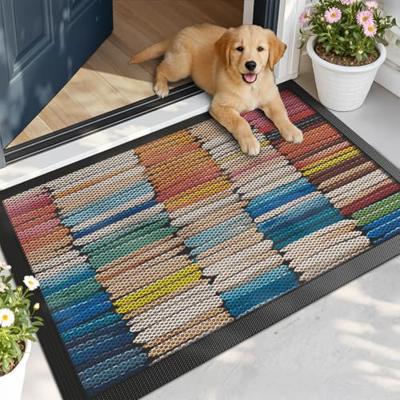 LUMI Outside Door Mat 24x36, Non Slip Rubber Backing Doormat, Low Profile Easy Clean Entrance Mats for Front Back Door Entryway Porch Garage, Colored