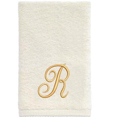 Avanti Ivory with Gold Script Monogram Fingertip Towel Letter R : Target