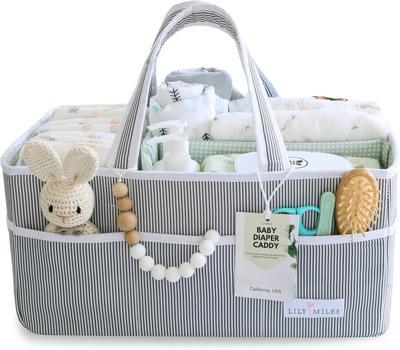 Lily Miles Baby Diaper Caddy - Large Organizer Tote Bag for Baby essentials Boy or Girl - Baby Shower Basket - Nursery Must Haves - Registry Favorites