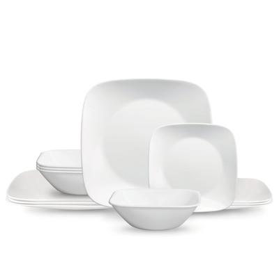 Corelle Pure White Square 12-Piece Glass Dinnerware Set (Service for 4) - Walmart.com