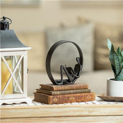 Danya B. Contemporary Encircled Reader Cast Iron Sculpture Statue - Male, Female, or Dual Bookend Op