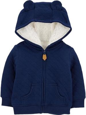 Simple Joys by Carters unisex-baby Hooded Sweater Jacket with Sherpa Lining, Navy, 3-6 Months