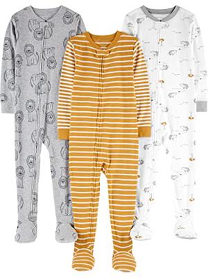 Simple Joys by Carters Baby and Little 3-Pack Snug-Fit Footed Pajamas, Gold Lions, 6-9 Months