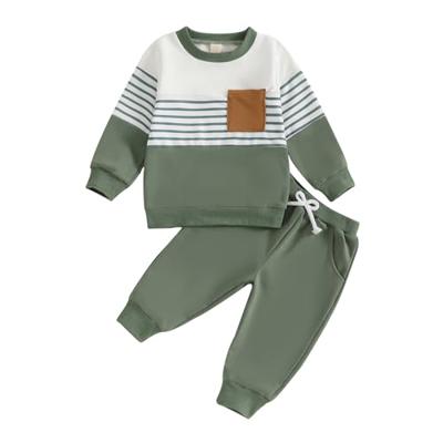 LIOMENGZI Toddler Baby Boy Fall Outfits Funny Contrast Sweatshirt Pant Set Infant Checkerboard Clothes 6 12 18 Months 2T 3T (Green White, 6-12 Months)