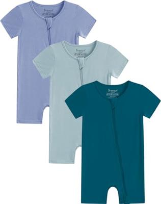 Jimonda Boys Baby Girls Short Sleeve Romper Unisex Baby Footless Pajamas With Viscose 2-Way Zipper Front 3Pcs3-6M