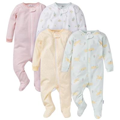 Gerber Baby Girls 4-Pack Sleep N Play Footie, Leopard, 0-3 Months