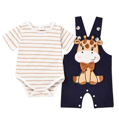 TOKIAGO Baby Boy Clothes 3-6 Months Newborn Outfits Yellow Stripe Romper Infant Cute Deer Overall Adjustable Suspender Pants Set 3-6 Months