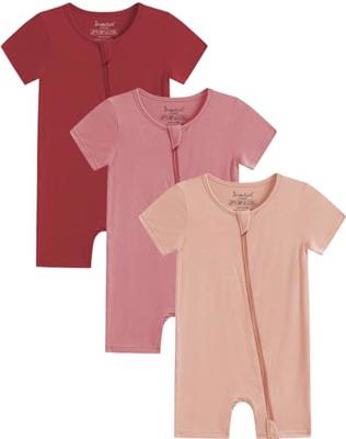 Jimonda Boys Baby Girls Short Sleeve Romper Unisex Baby Footless Pajamas With Viscose 2-Way Zipper Front 3Pcs3-6M