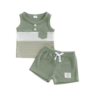 Thorn Tree Baby Boy Summer Clothes Contrast Color Sleeveless Tops Elastic Waist Shorts Toddler Outfits Cute Set (Green, 6-9 Months)