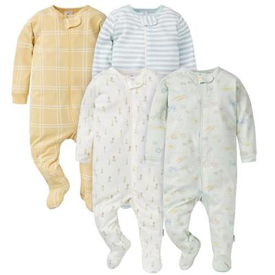 Gerber Baby Boys 4-Pack Sleep N Play Footie, Farm, 0-3 Months