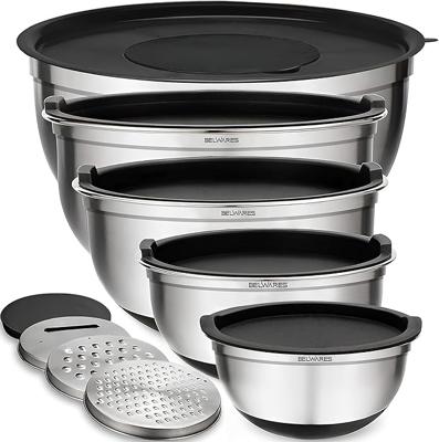 Amazon.com: Mixing Bowls with Airtight Lids - 8PCS Stainless Steel Nesting Mixing Bowls Set with 3 Grater Attachments & Non-Slip Bottoms, Kitchen Bowl