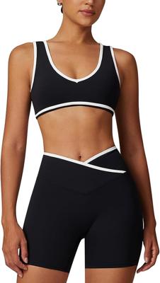 Amazon.com: ABOCIW Workout Sets for Women Color Block Sports Bra Crossover Waist Shorts Gym Sets Woman Yoga Pilates Outfits Athletic Work Out Clothes