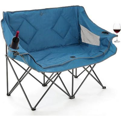 Arrowhead Outdoor Portable Folding Double Duo Camping Chair Loveseat Couch w/ 2 Cup & Wine Glass Holder, Supports up to 500lbs (Ocean Blue) : Target