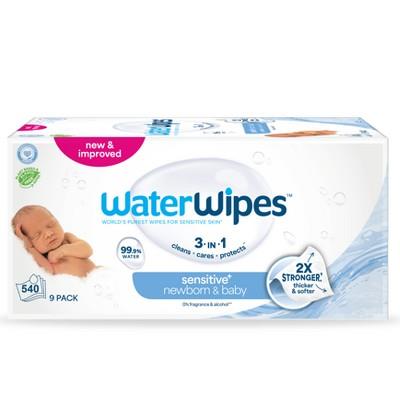 WaterWipes Sensitive  Newborn & Baby Wipes, 3-In-1 Cleans, Cares, Protects, 99.9% Water, Unscented & Hypoallergenic - 540ct : Target